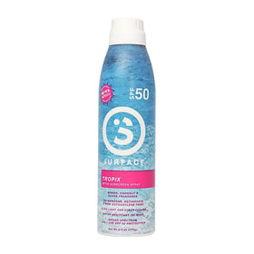 Surface Sun Systems front packaging showing clear SPF 50 protection and tropical scent