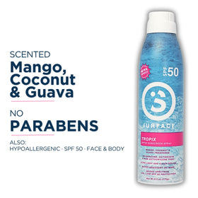 Surface Sun Systems bottle next to sunglasses indicating compact 6oz travel benefit