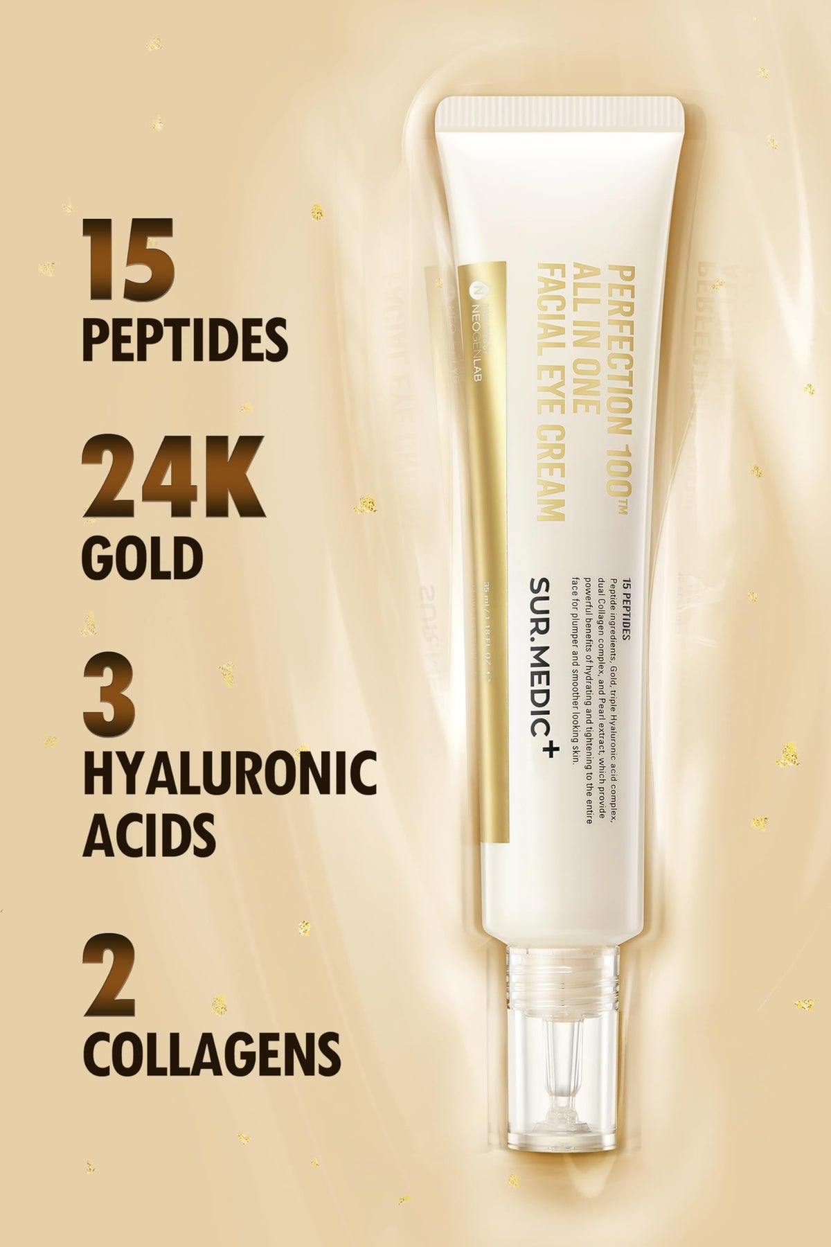 SUR.MEDIC+ visible 24K gold flakes close-up adding instant luminous glow