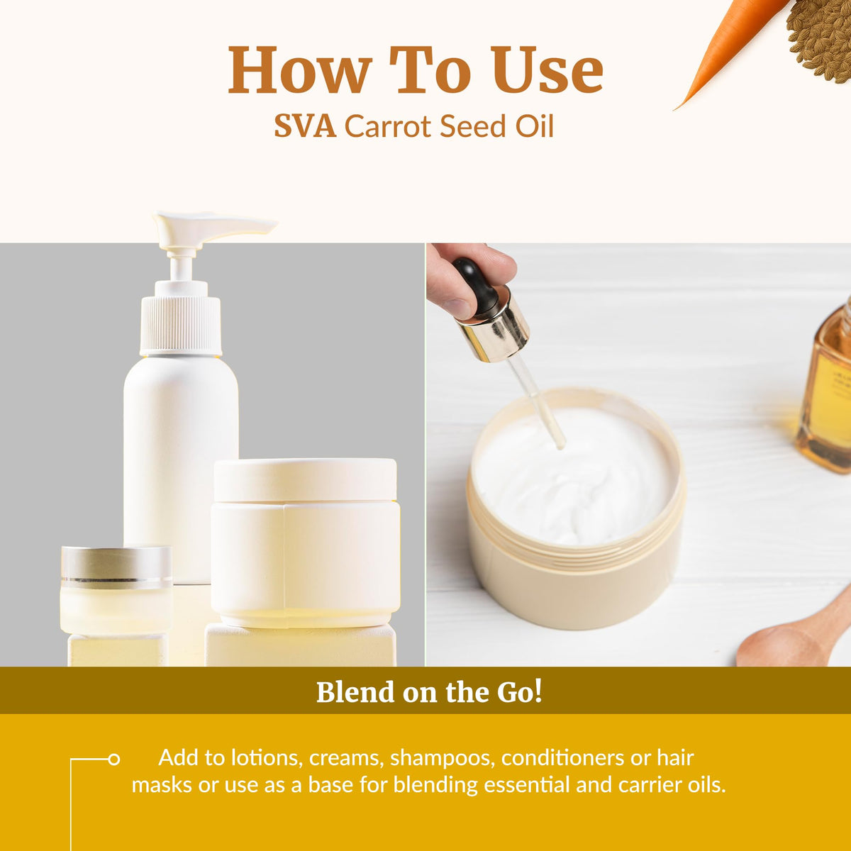 SVA ORGANICS bottle beside essential oils and measuring tools for DIY blend inspiration