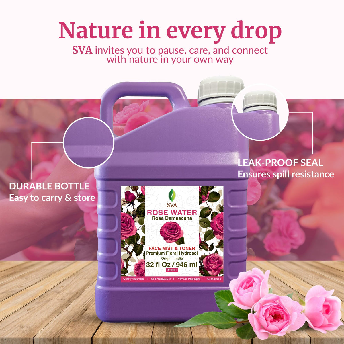 SVA ORGANICS bottle on vanity with towel and candle showing everyday ritual and calm atmosphere