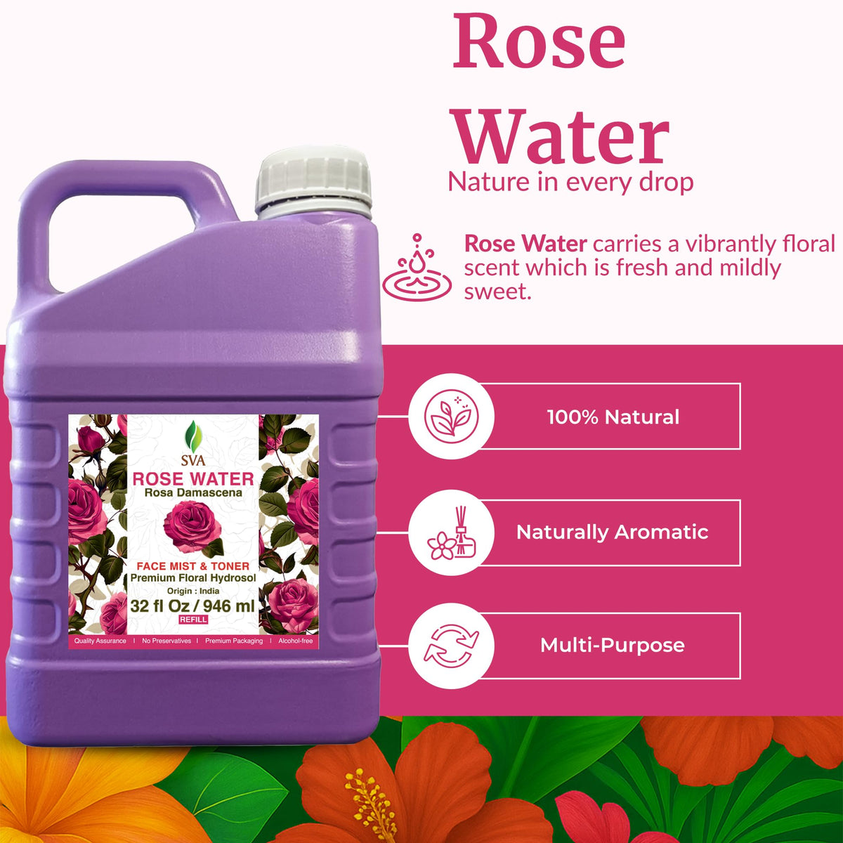 SVA ORGANICS mist spraying from nozzle showing fine hydration and quick refresh benefit