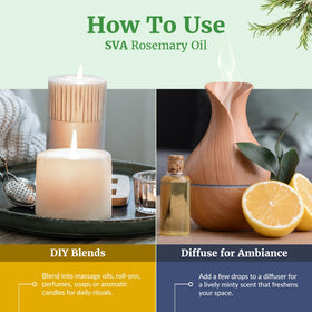 SVA ORGANICS rosemary oil diffusing in an essential oil diffuser for aromatic home benefits