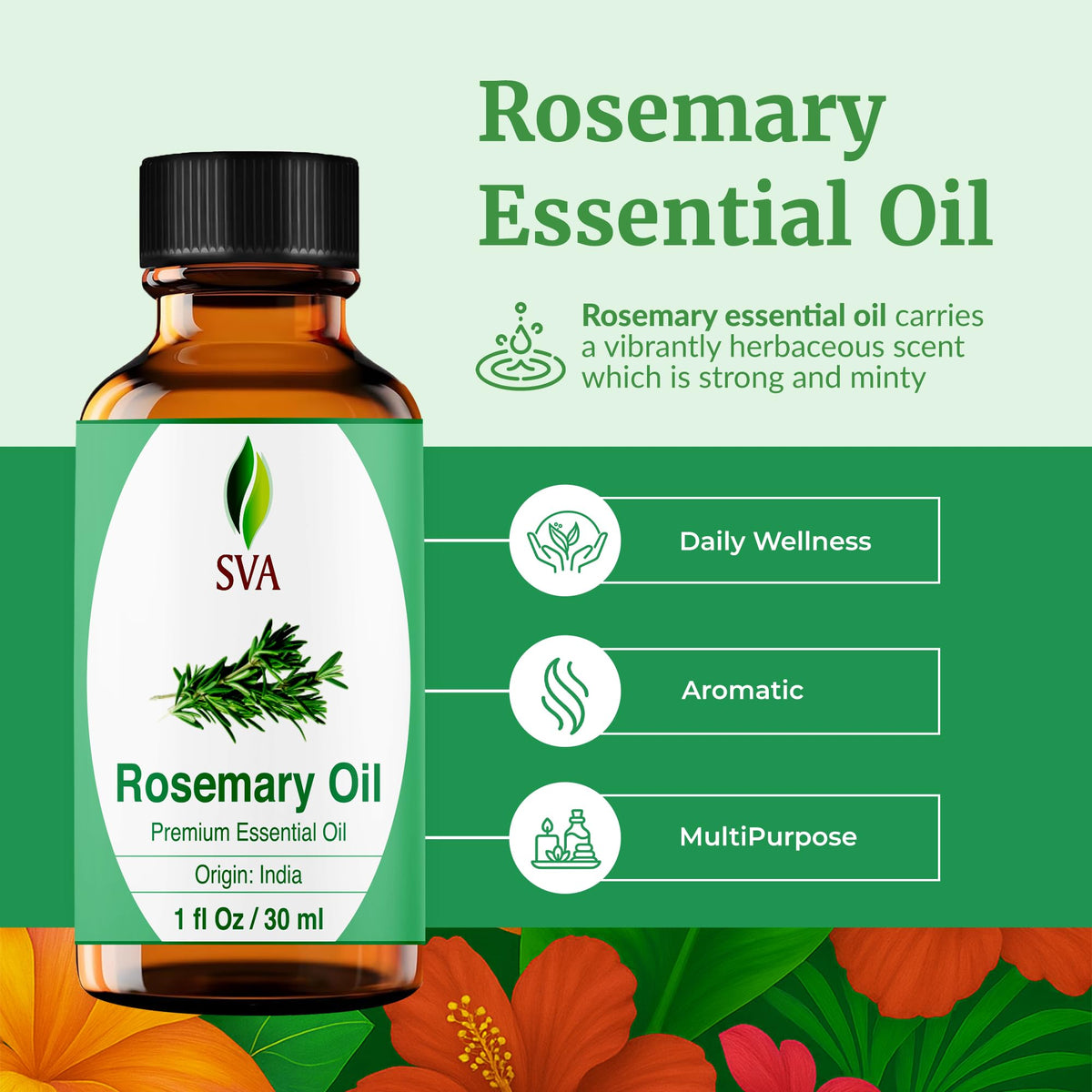 SVA ORGANICS dropper detail dispensing rosemary oil for precise application and minimal waste