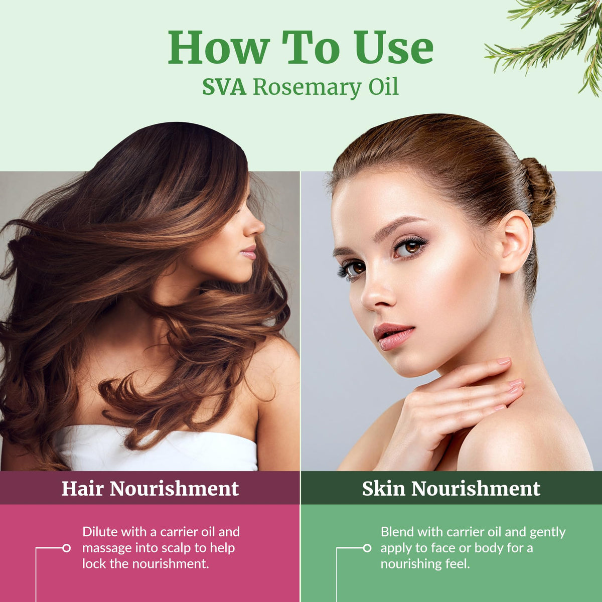 SVA ORGANICS rosemary oil applied with carrier oil on hair roots demonstrating easy scalp massage