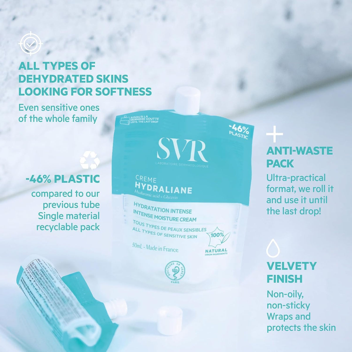SVR Hydraliane cream being smoothed on skin demonstrating soothing hydration