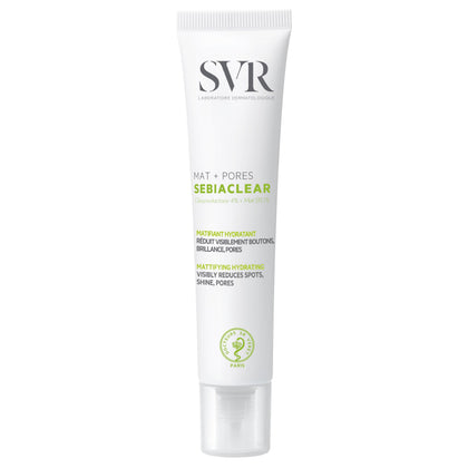 SVR front packaging of Sebiaclear Mat + Pores showing bottle and benefits