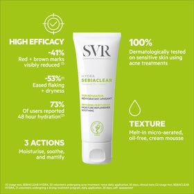 SVR Sebiaclear Hydra applied to cheek demonstrating matte, non-greasy look