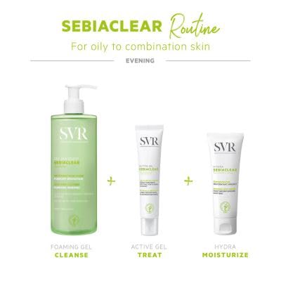 SVR Sebiaclear being applied to cheek to reduce blemishes and soothe skin
