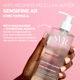 SVR close-up label highlighting niacinamide and sensitive skin benefits