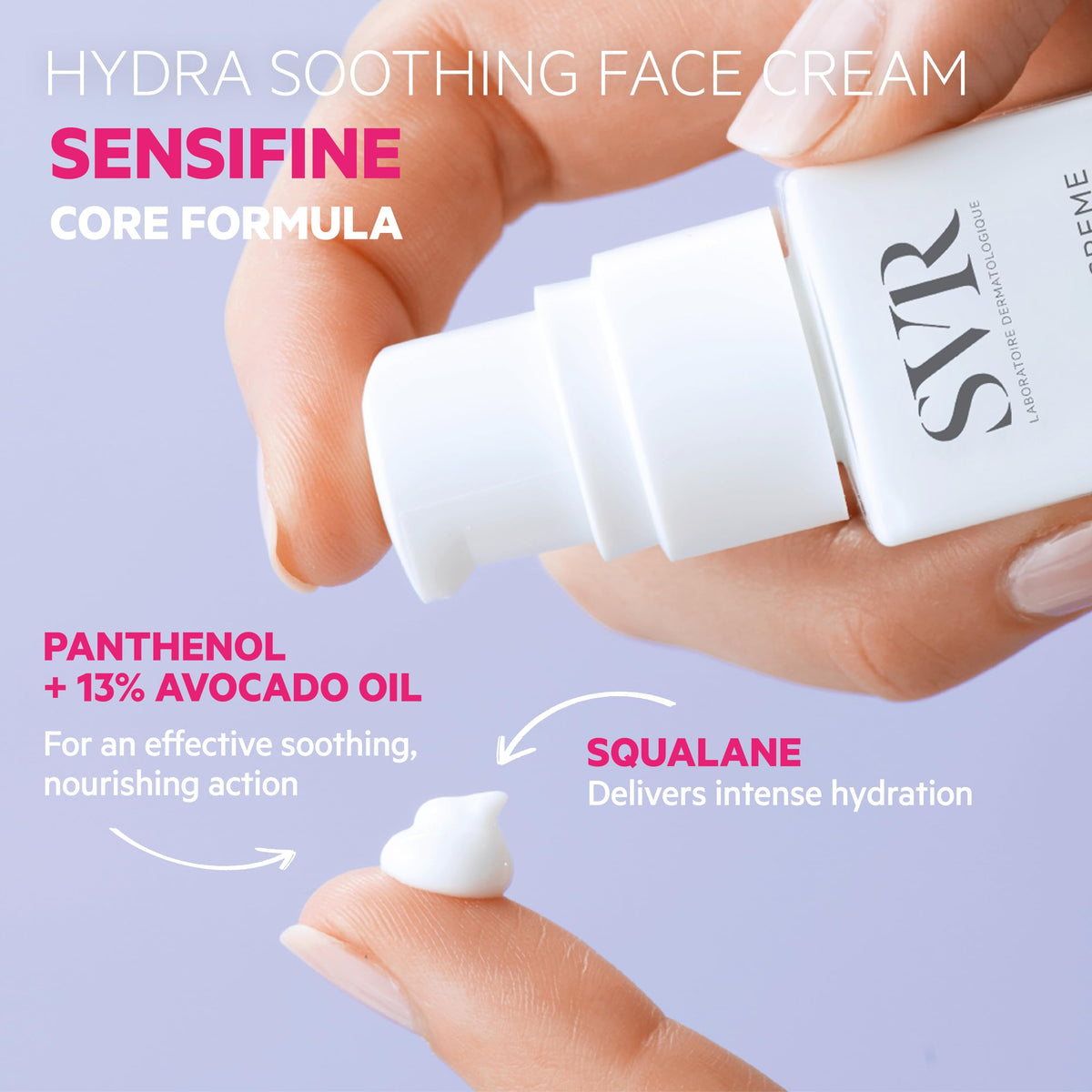 SVR gel-cream texture on fingertip displaying lightweight absorption and non-greasy benefit