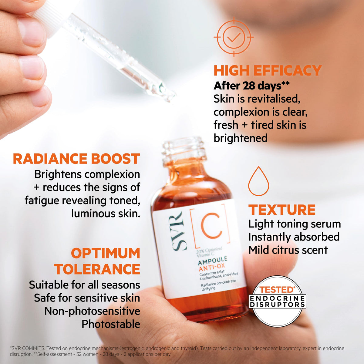 SVR bottle next to sunscreen and moisturizer showing routine compatibility