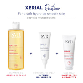 SVR XERIAL 30 on bathroom shelf in lifestyle scene suggesting daily targeted care