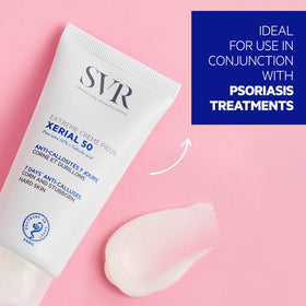 SVR Xerial 50 on bathroom shelf with towel, suggests routine-ready foot care benefit
