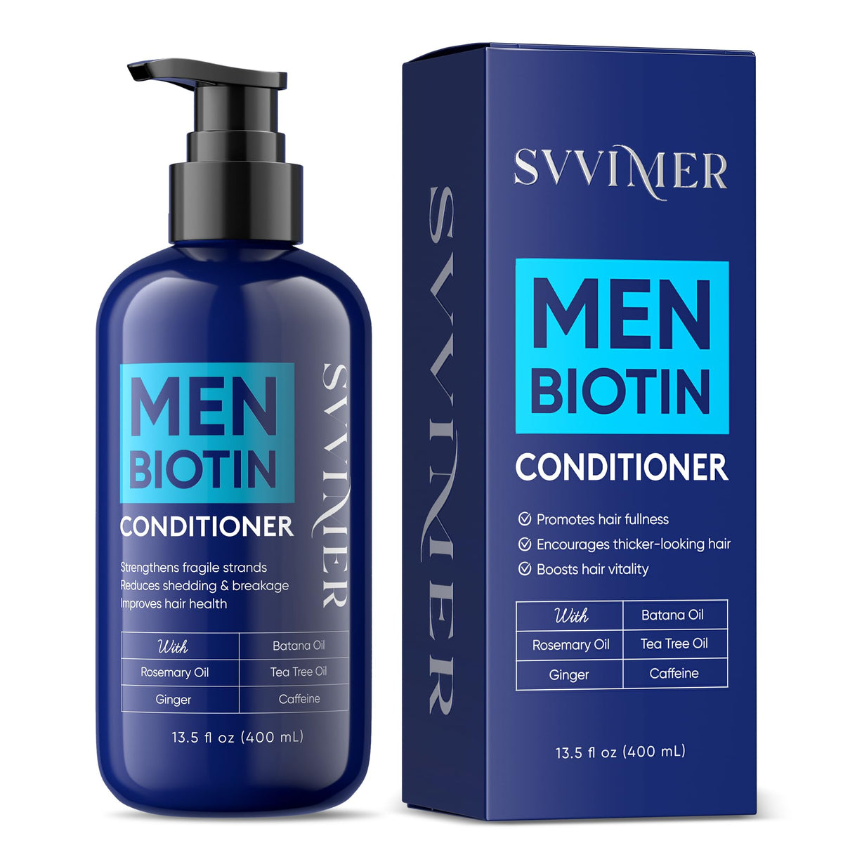 svvimer front packaging showing bottle and volume, highlighting thickening benefit