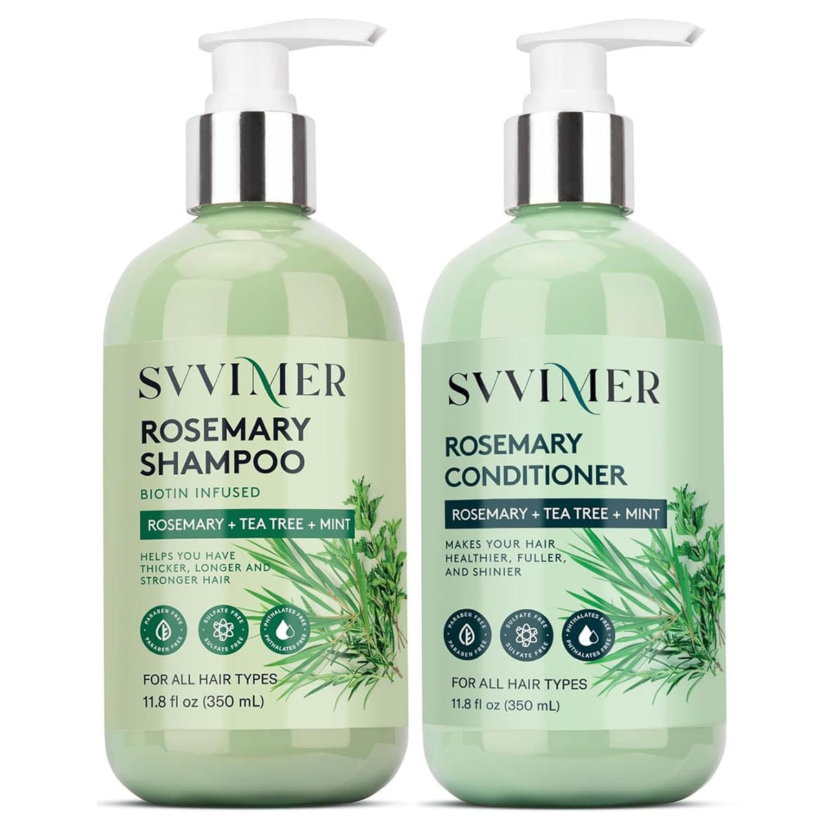 Svvimer front packaging shows shampoo and conditioner set for thicker-looking hair