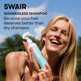 SWAIR Showerless Shampoo fine mist close-up demonstrating gentle cleaning action