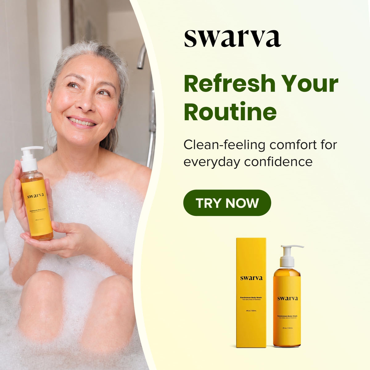 Swarva open bottle pouring gel illustrating smooth consistency for sensitive skin care