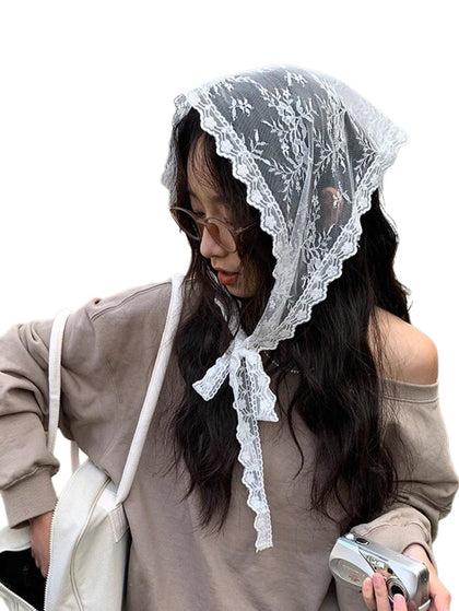 SweatyRocks white lace bandana front view showing scalloped edge and lightweight benefit