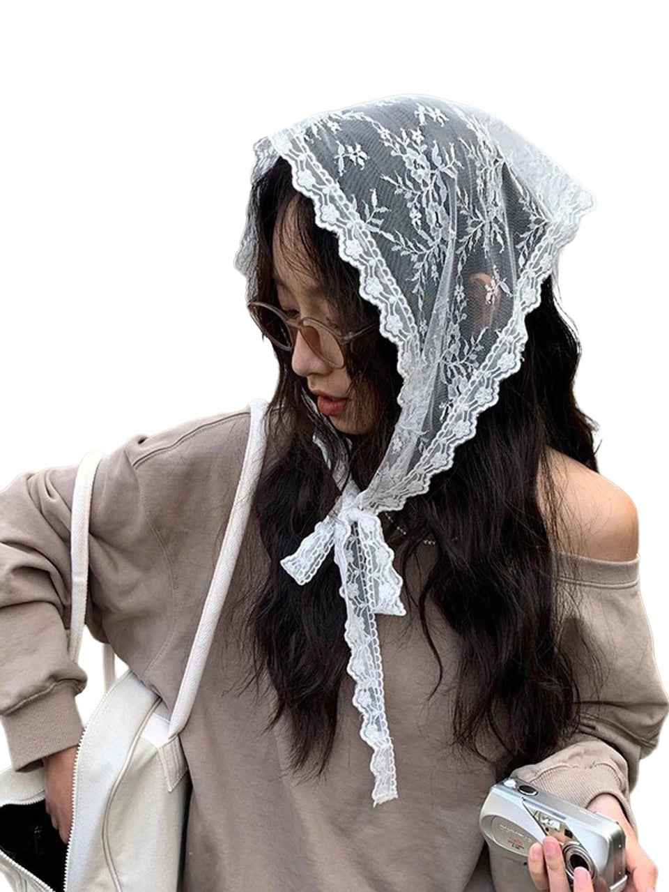 SweatyRocks white lace bandana front view showing scalloped edge and lightweight benefit