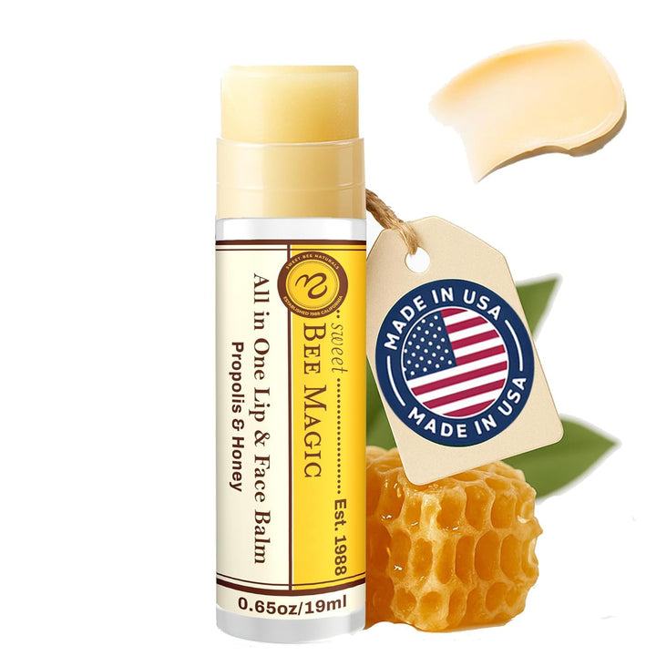 Sweet Bee Naturals front packaging showing organic chapstick benefits