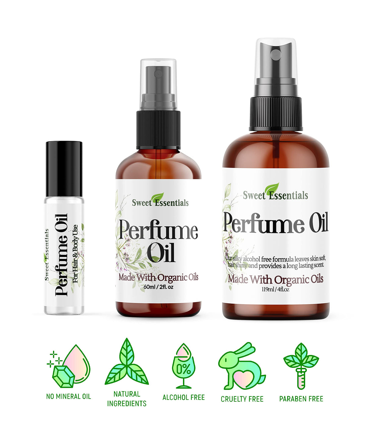 Sweet Essentials label and ingredients view highlighting organic oil formulation
