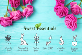 Sweet Essentials spray nozzle close-up displaying precise mist for gentle application benefit