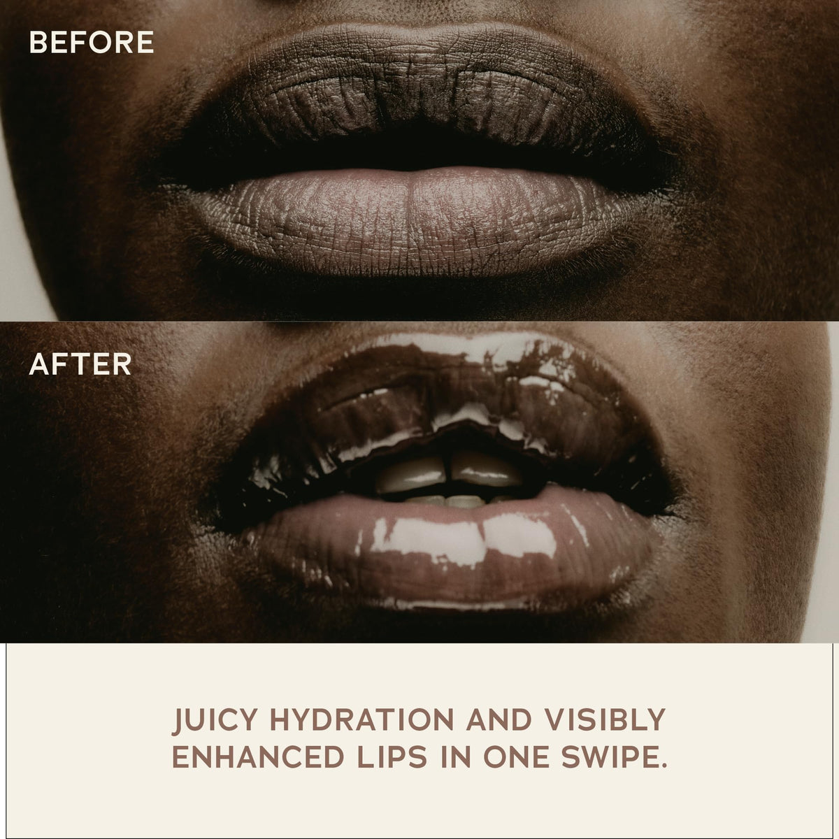SWEET JULY lips after application in natural light showing subtle shine and smoothness
