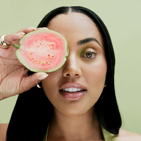 SWEET JULY peptide graphic close-up illustrating volumizing benefit without irritation