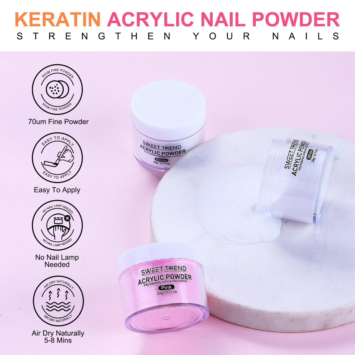 SWEET TREND gel polishes and carving powders staged to show color variety