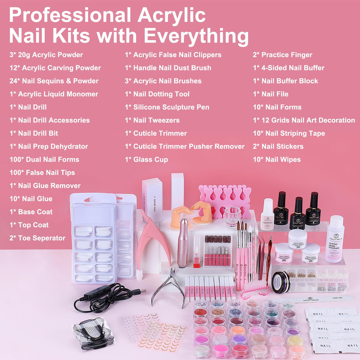 SWEET TREND powders and glitters display for versatile nail designs