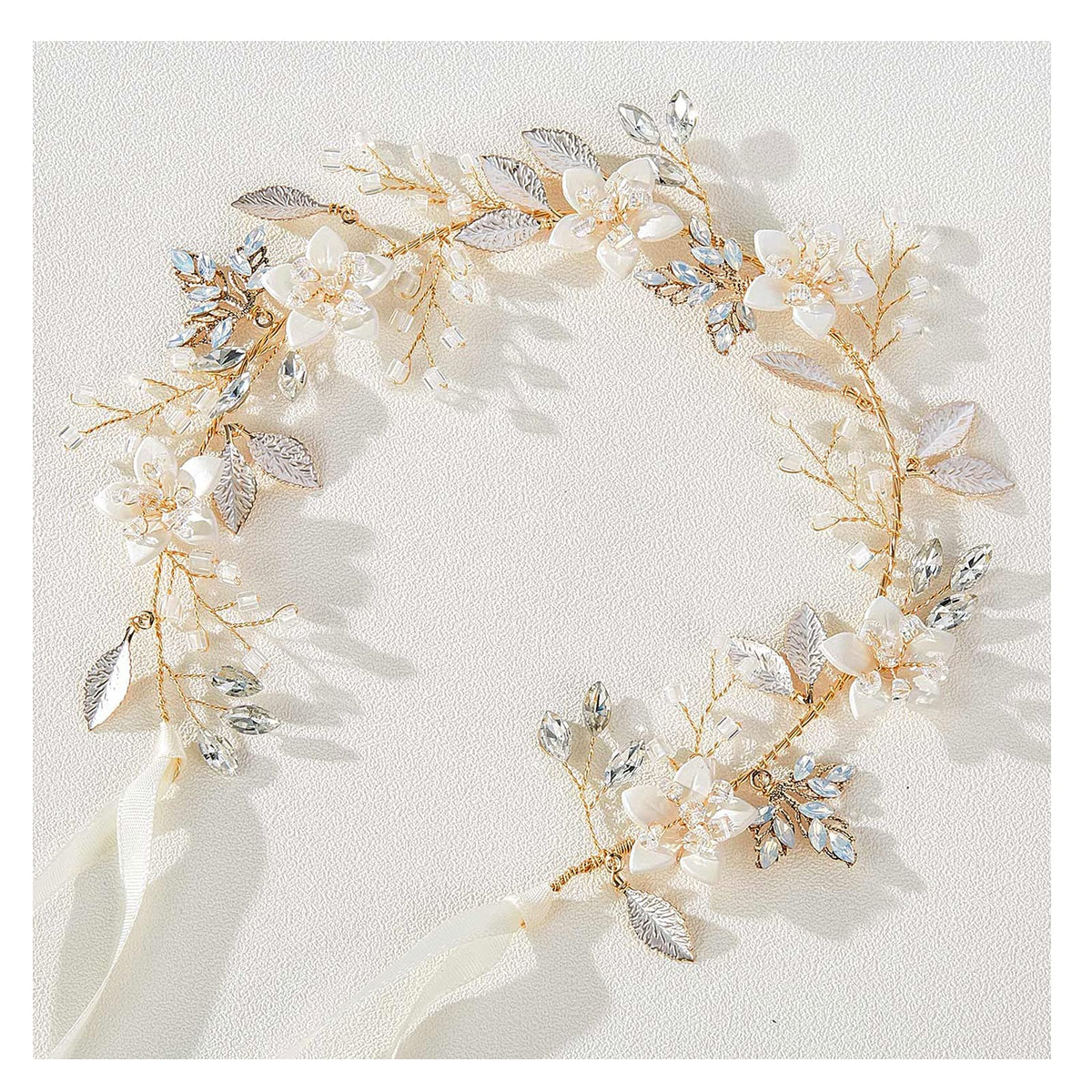 SWEETV ivory beads and opaline crystals catching light for gentle sparkle