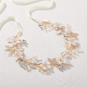 SWEETV headband worn by bride illustrating natural placement and polish