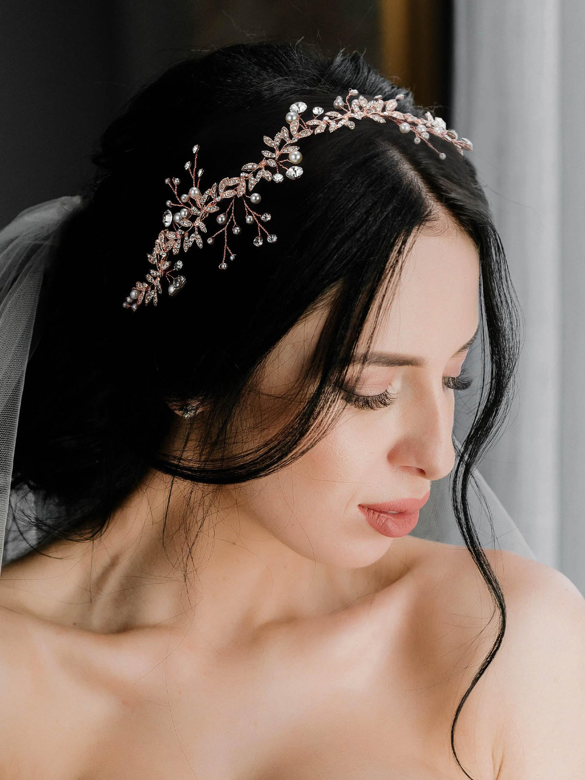 SWEETV close-up of crystals and pearls highlighting sparkle and elegant detail