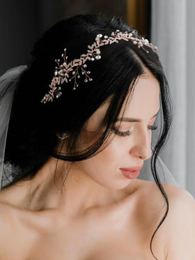 SWEETV close-up of crystals and pearls highlighting sparkle and elegant detail