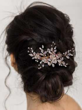 SWEETV comb placed in bridal updo illustrating comfortable fit and polished look