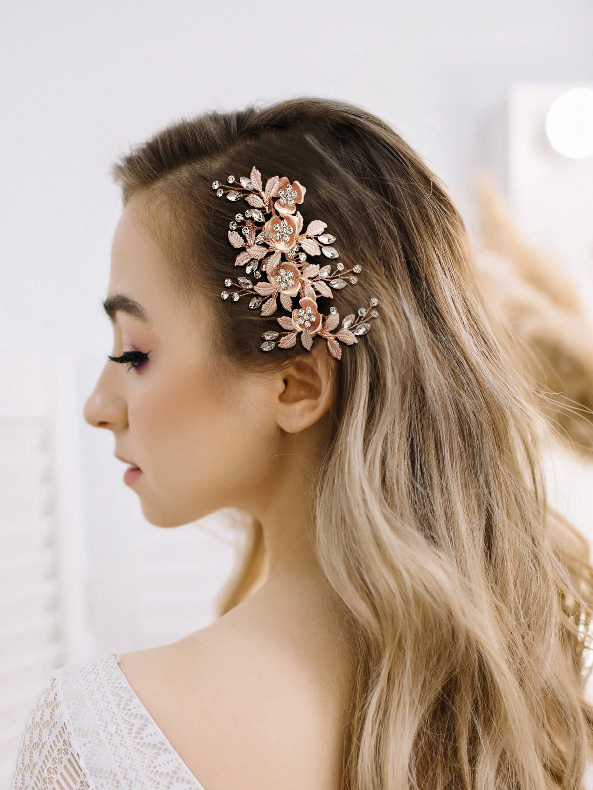 SWEETV comb placed in bridal updo showing how it elevates hairstyle benefit