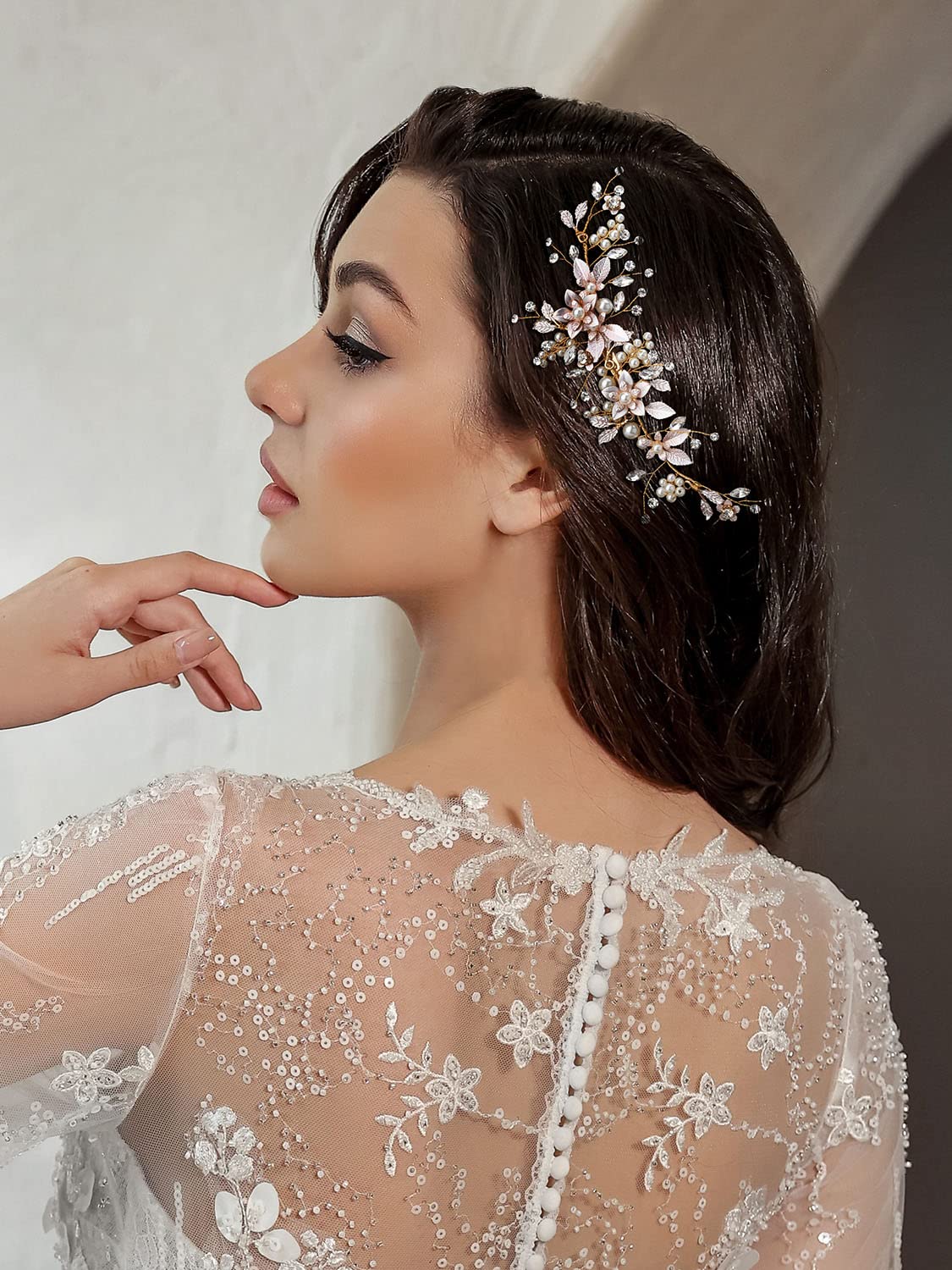 SWEETV close-up of rhinestones and floral details highlighting sparkle and craftsmanship