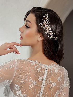 SWEETV close-up of rhinestones and floral details highlighting sparkle and craftsmanship