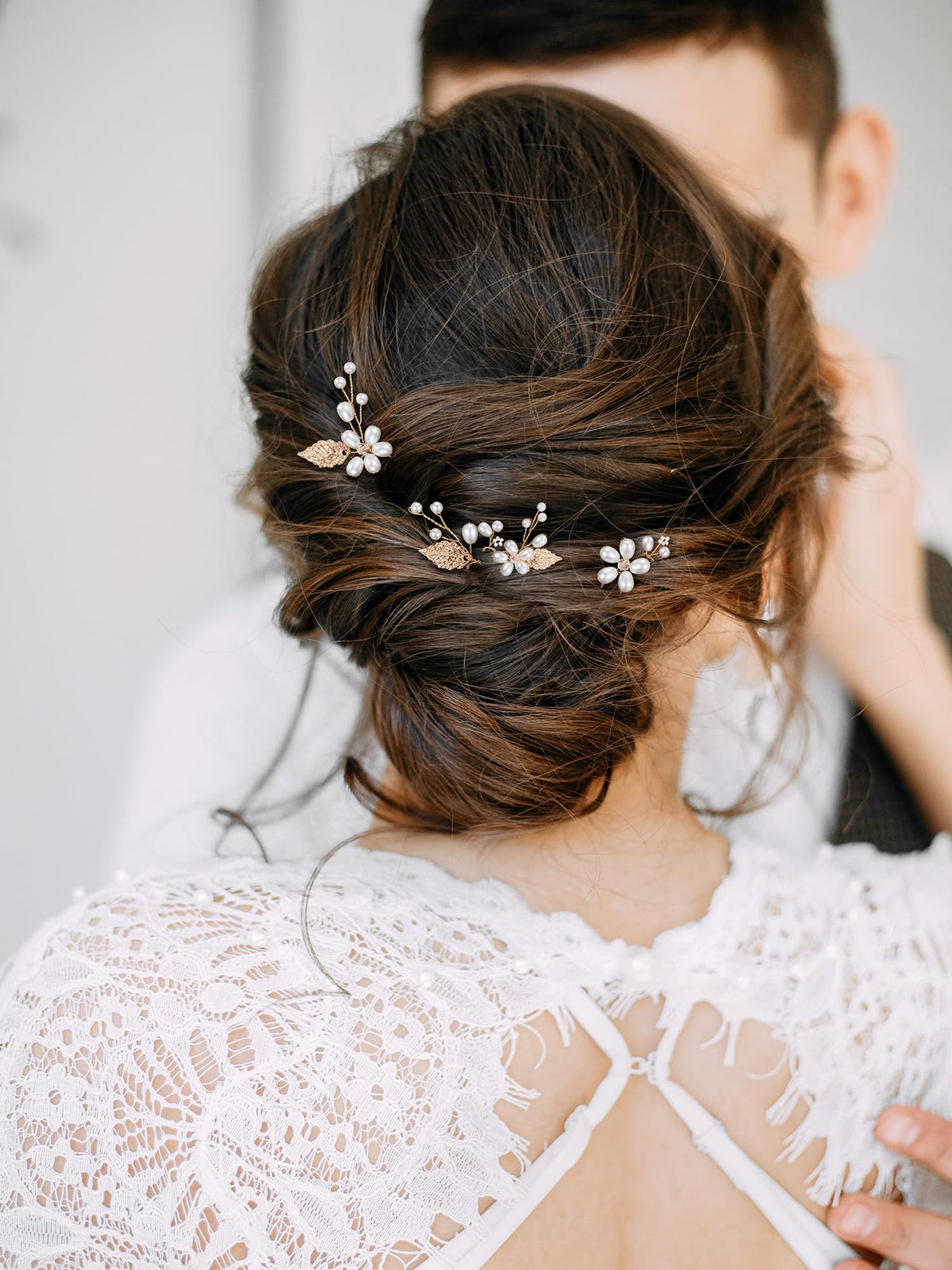 SWEETV pearl and rhinestone close-up highlighting delicate shine and texture