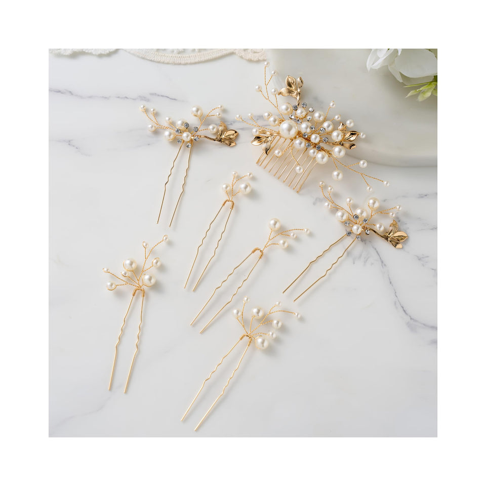SWEETV front packaging showing boxed seven-piece bridal hair set and presentation benefit