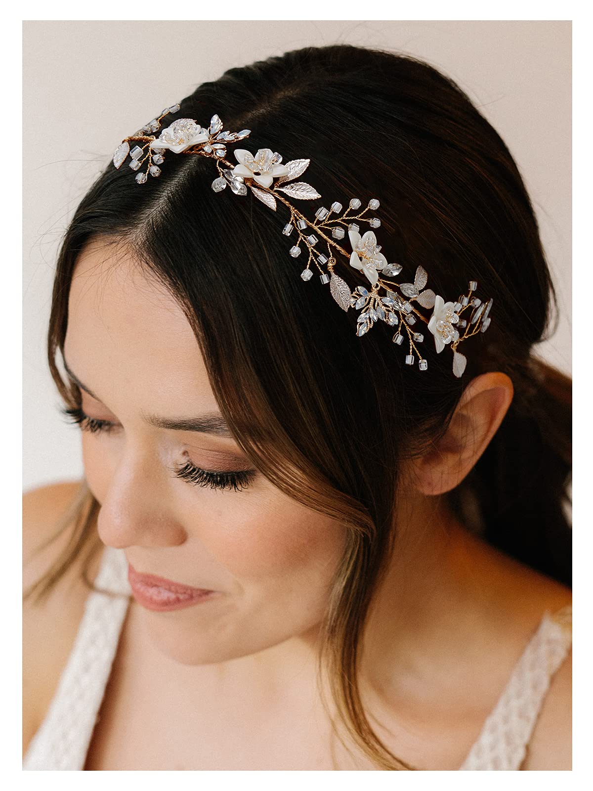 SWEETV front view of headband showing full floral design and elegant finish