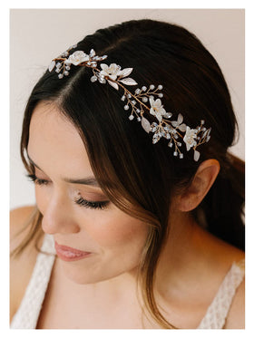 SWEETV front view of headband showing full floral design and elegant finish