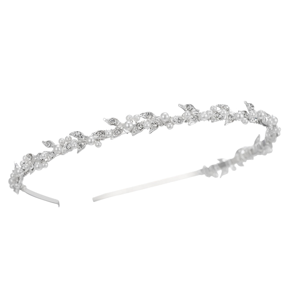 SWEETV front view showing silver crystal headband, highlights elegant presentation