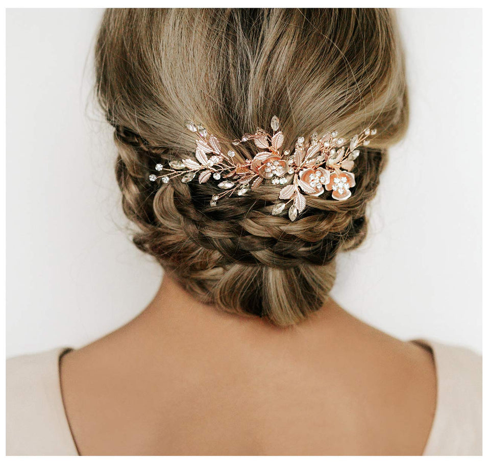 SWEETV front view of rose gold comb showing floral design and sparkle benefit