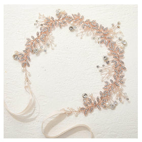 SWEETV front view of rose gold headpiece showing overall design and fitted curve