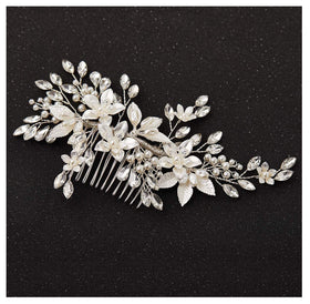 SWEETV front view bridal hair comb showing full floral design and sparkle