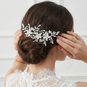 SWEETV front view showing silver flowers and overall design, elegant bridal enhancement