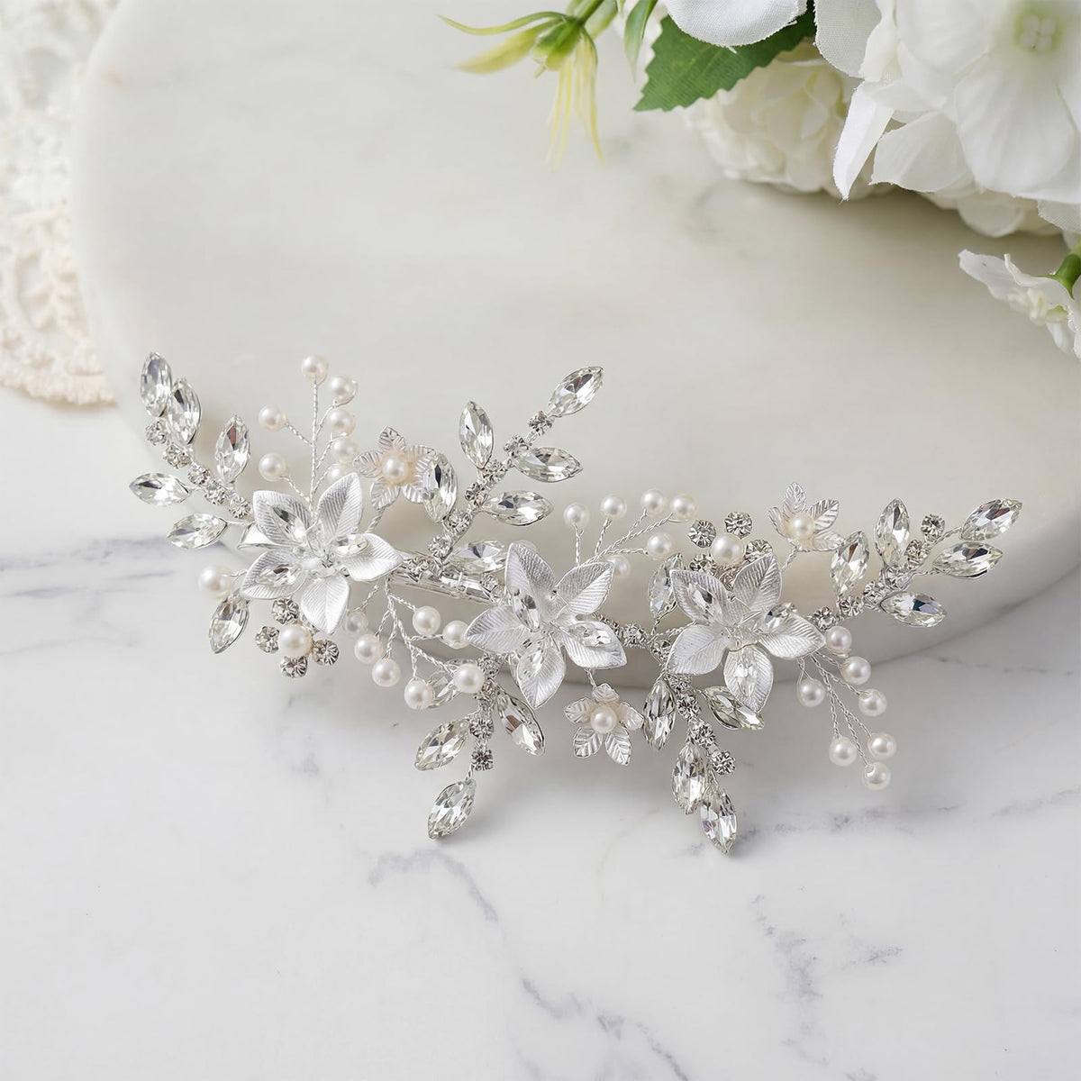 SWEETV hair clip in bridal updo on model, adds polished finishing touch
