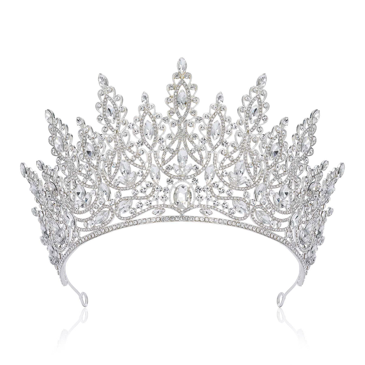 SWEETV front view of silver tiara showing full design and regal sparkle